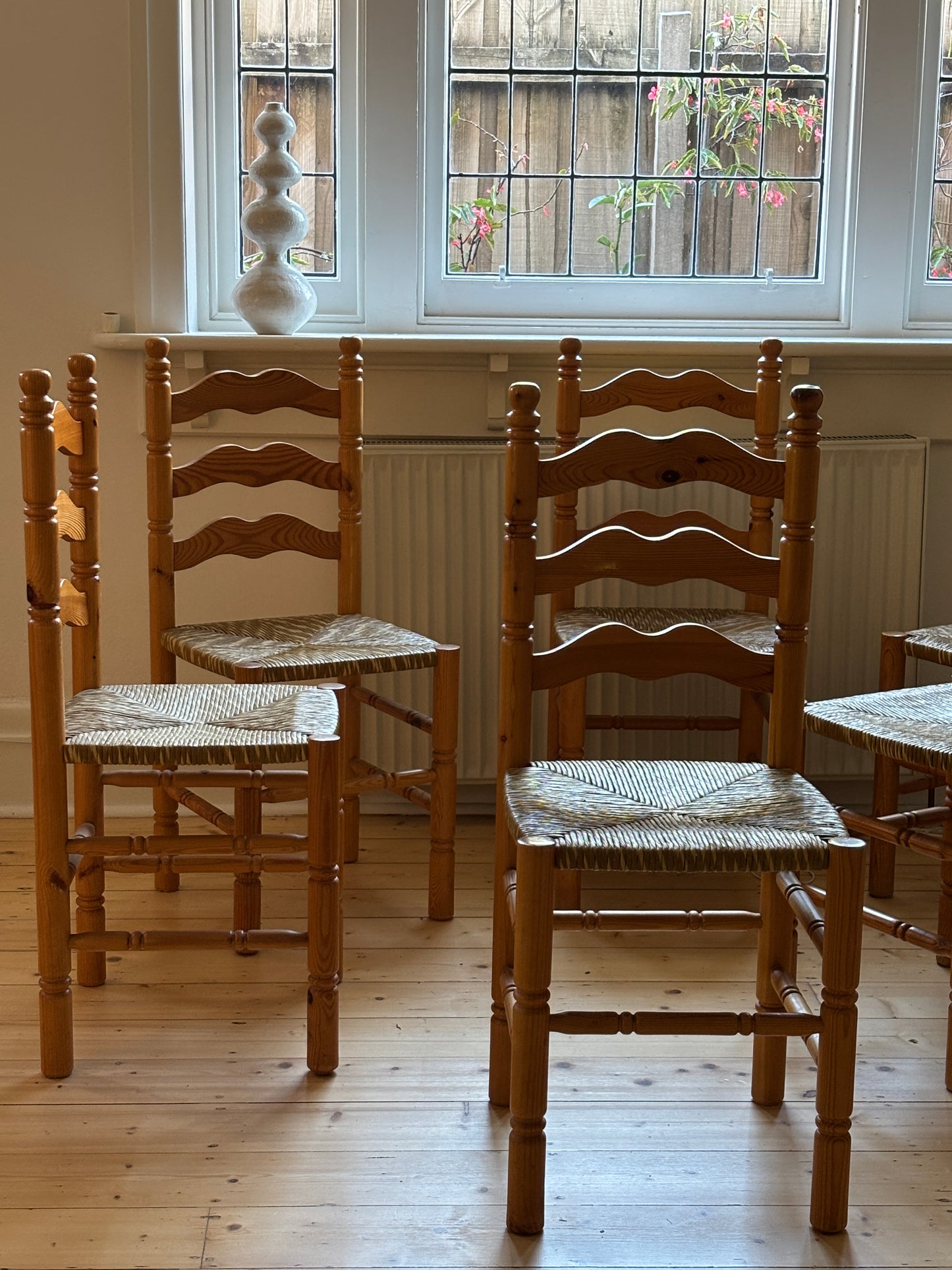 Set of Six Vintage Pine Dining Chairs