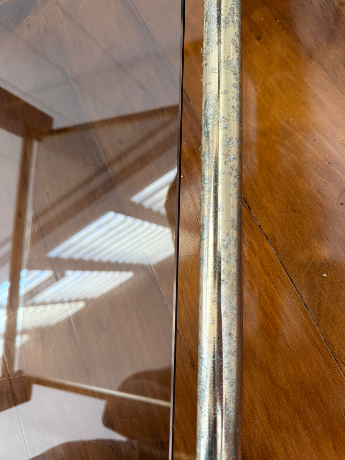 Pair of vintage timber and brass side tables