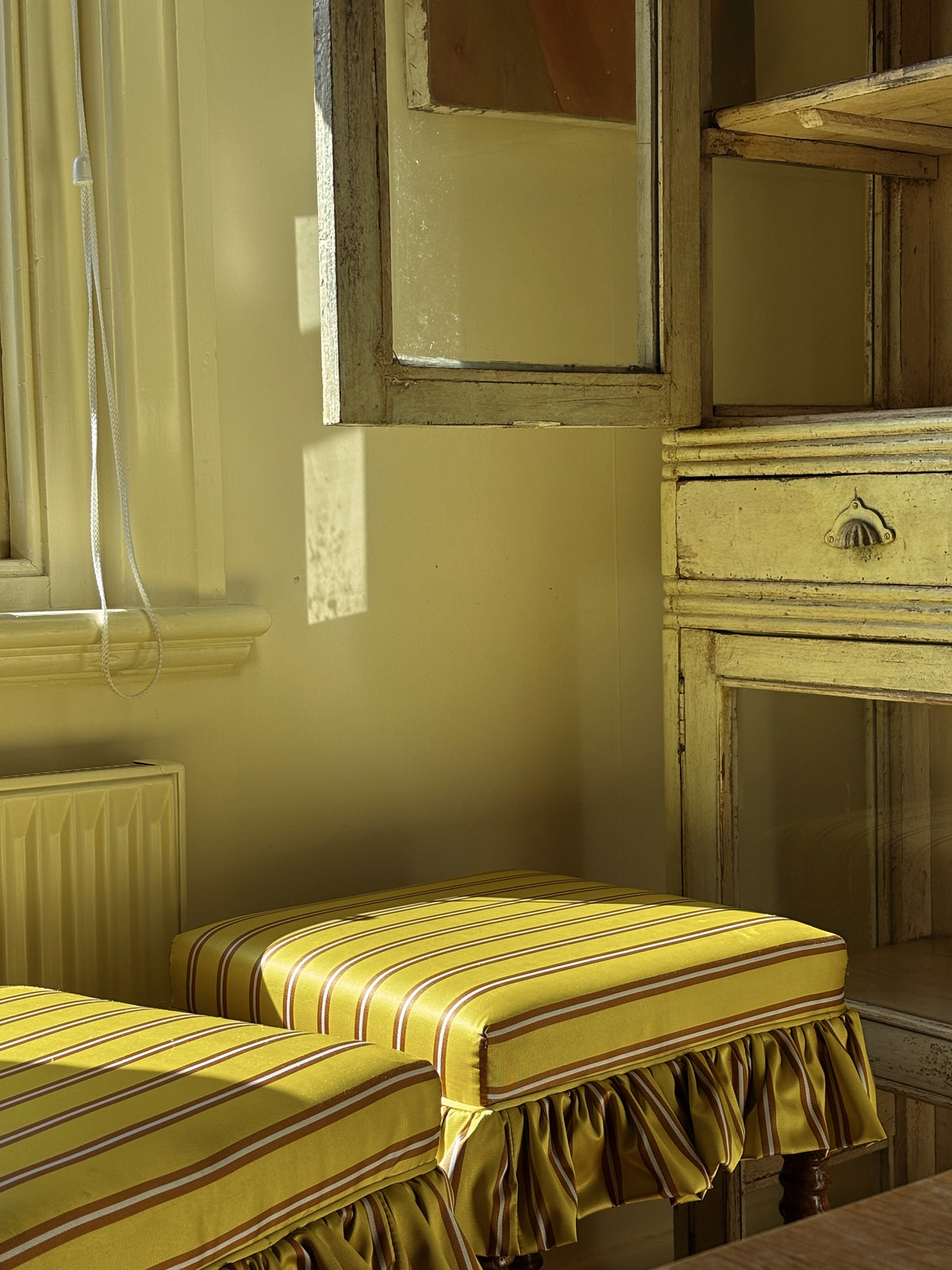 Pair of Reupholstered Spanish-style Bobbin Reel Stools