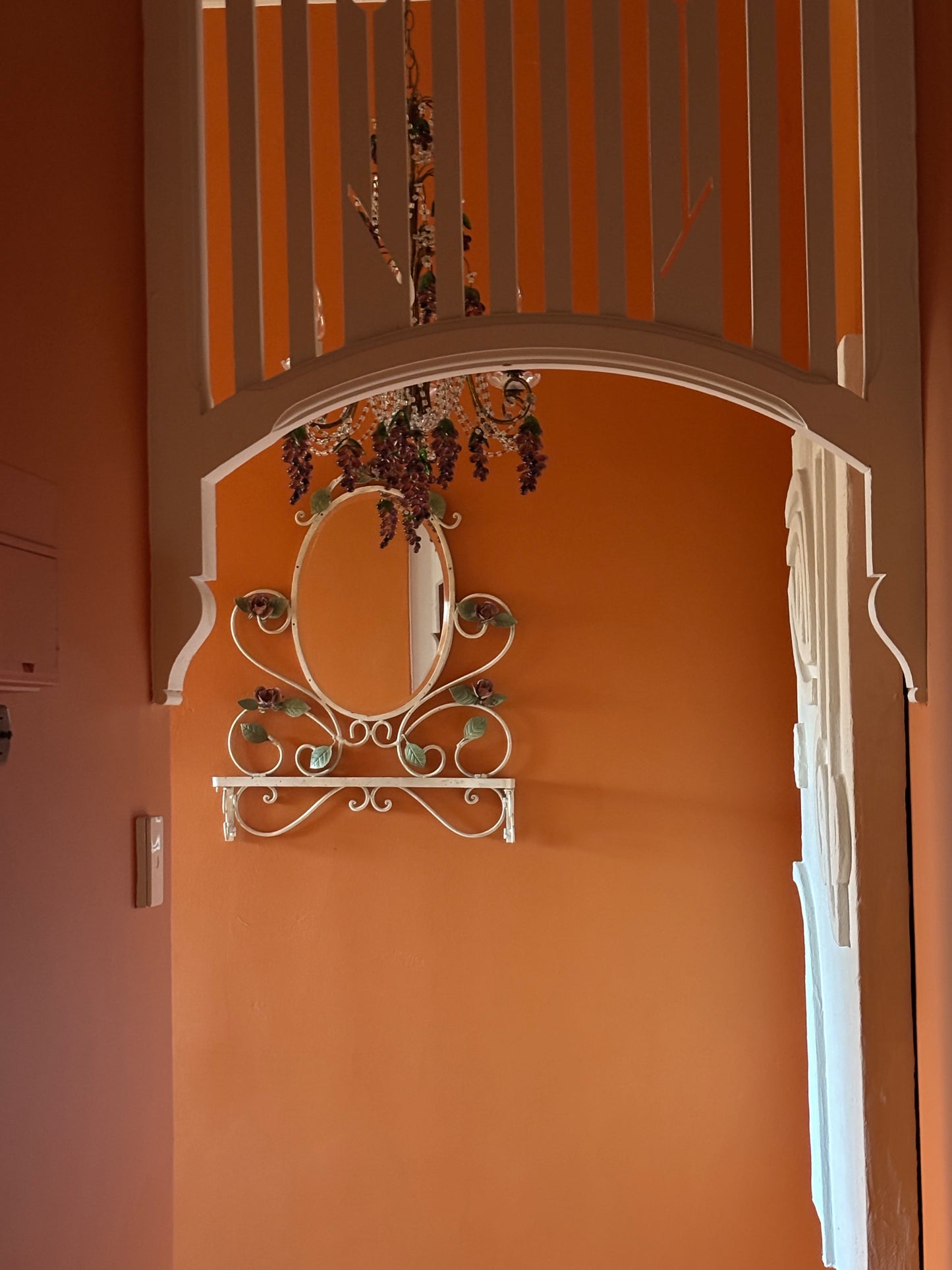 Vintage Tole Hand Painted Mirror with Shelf