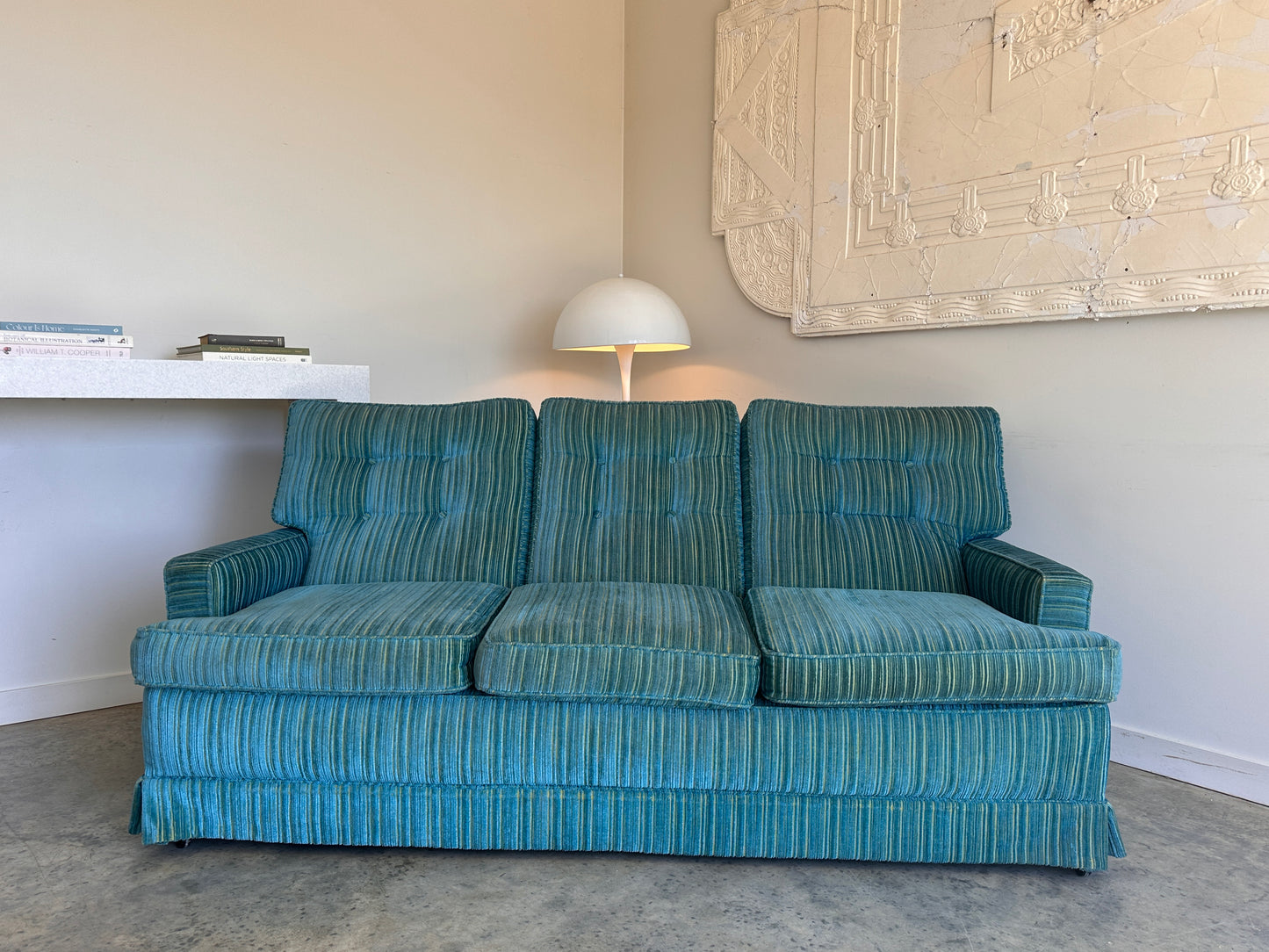 Vintage Blue / Green Striped Midcentury Sofa, 60’s