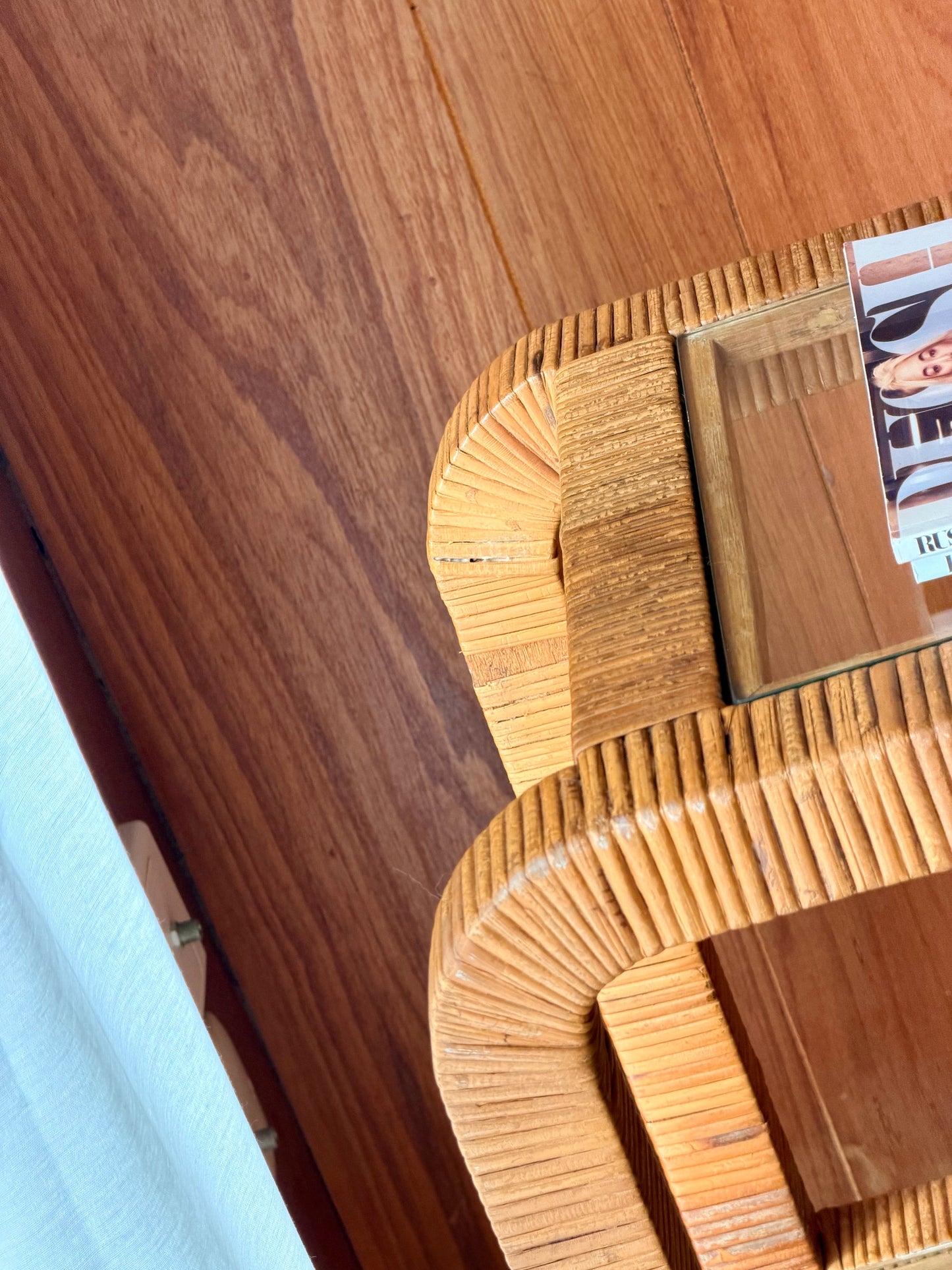 Vintage Glass and Wicker Console Table