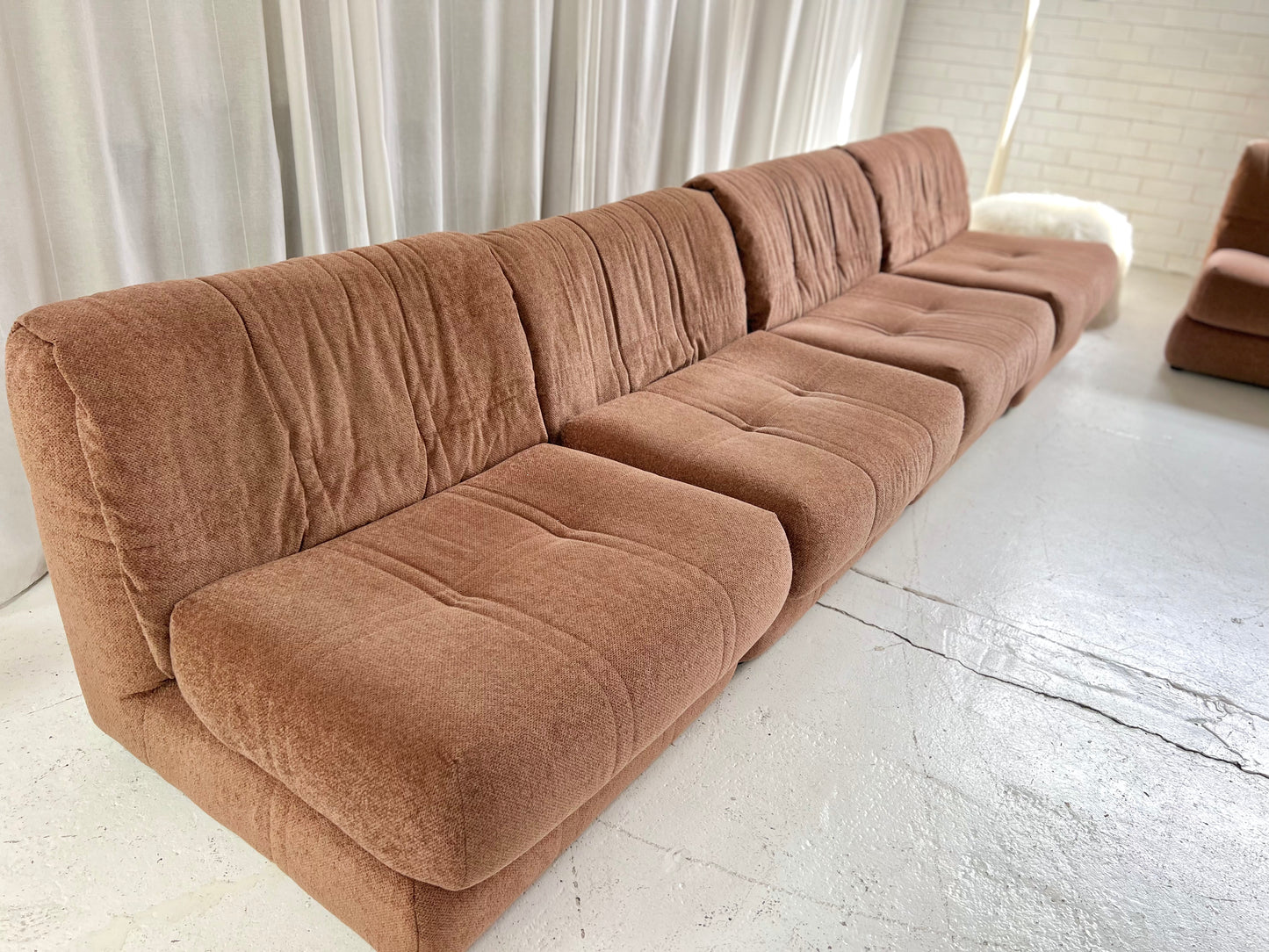 Vintage Dusty Pink Chenille Modular Sofa