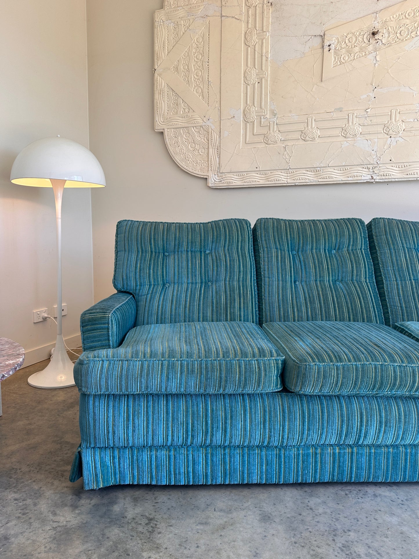 Vintage Blue / Green Striped Midcentury Sofa, 60’s