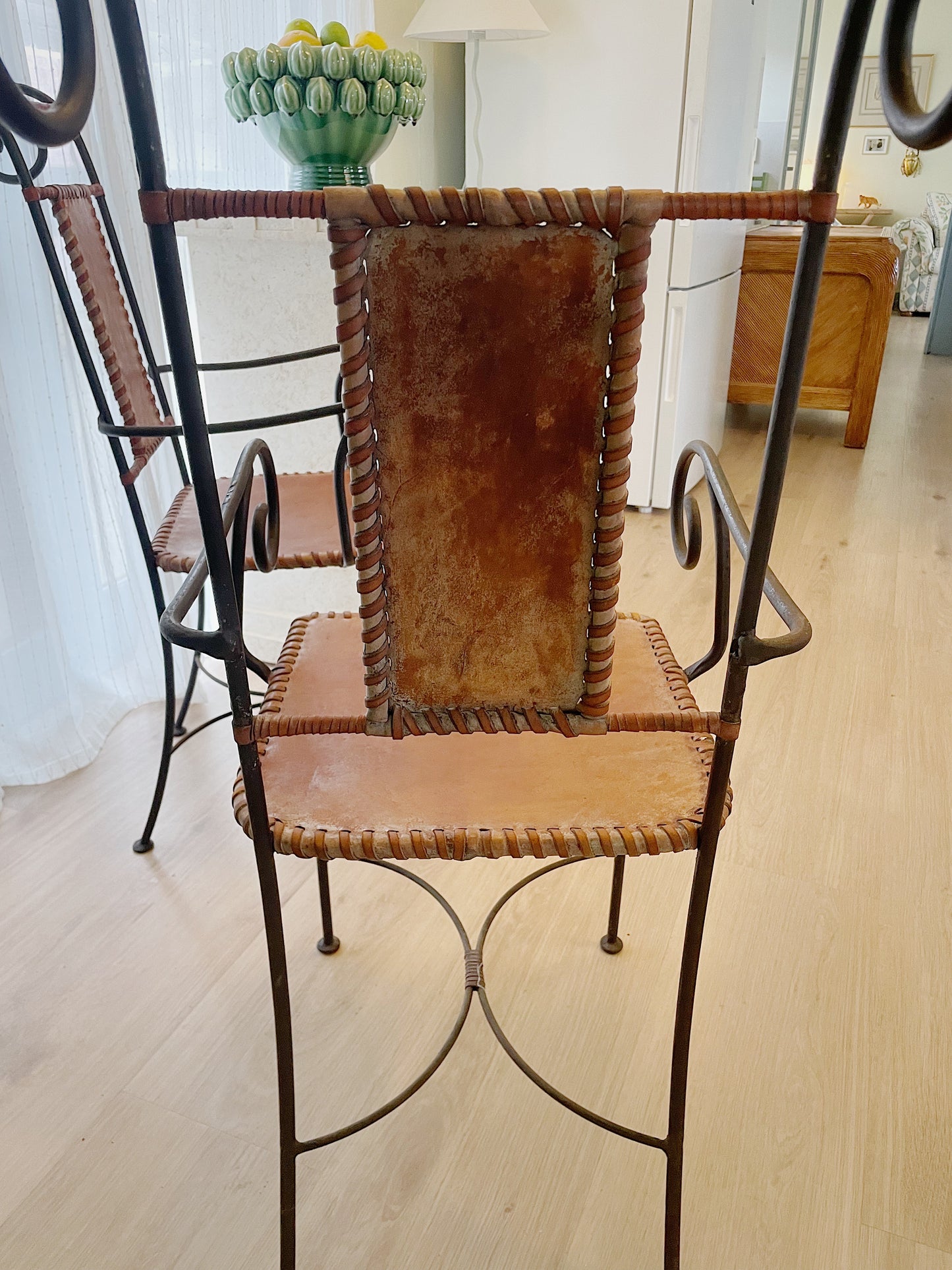 Spanish Wrought Iron & Leather Chairs