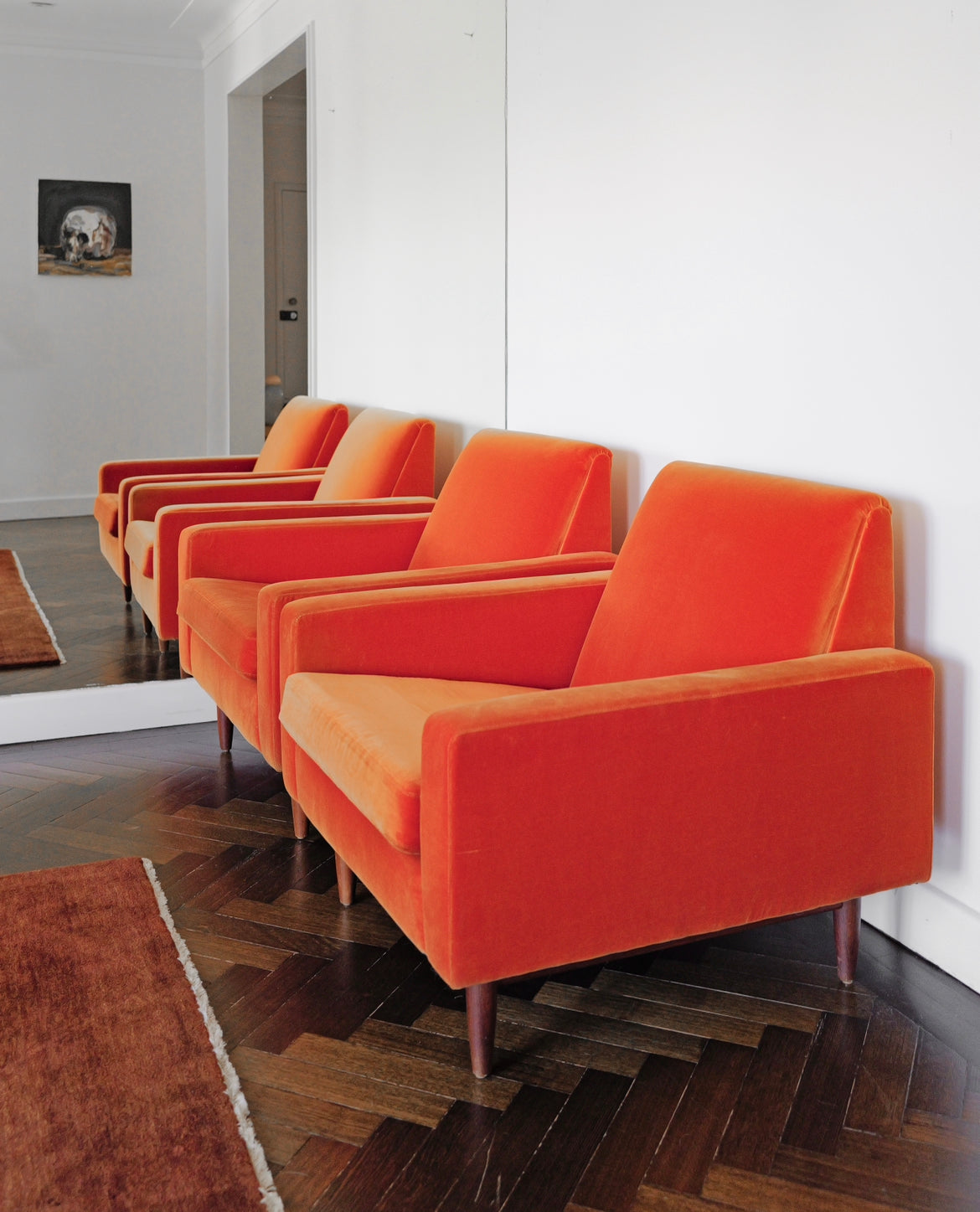 Pair Orange Velvet Parker Armchairs