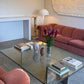 Enormous Vintage Glass & Pink Granite Coffee Table, 80's