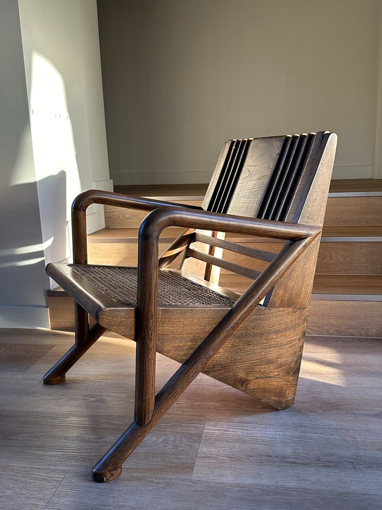 Vintage Burmese Teak and Rattan Easy Chair - Two Available