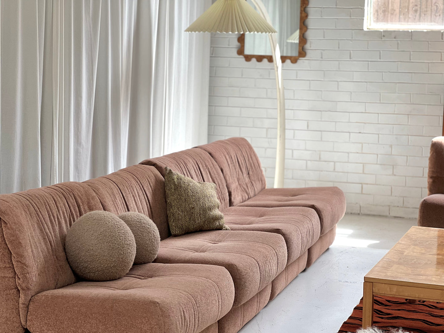 Vintage Dusty Pink Chenille Modular Sofa