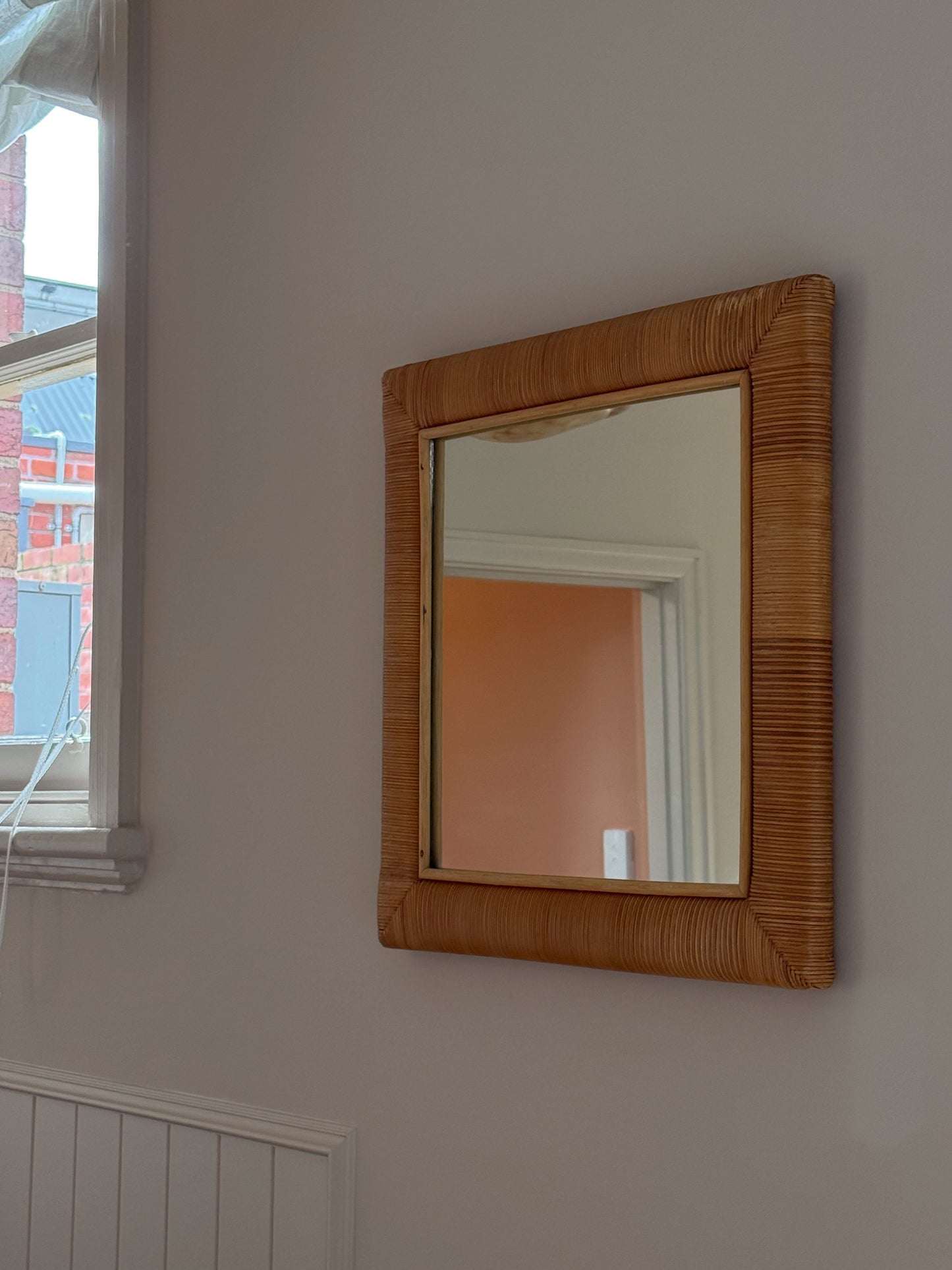 Vintage Square Cane Wrapped Mirror