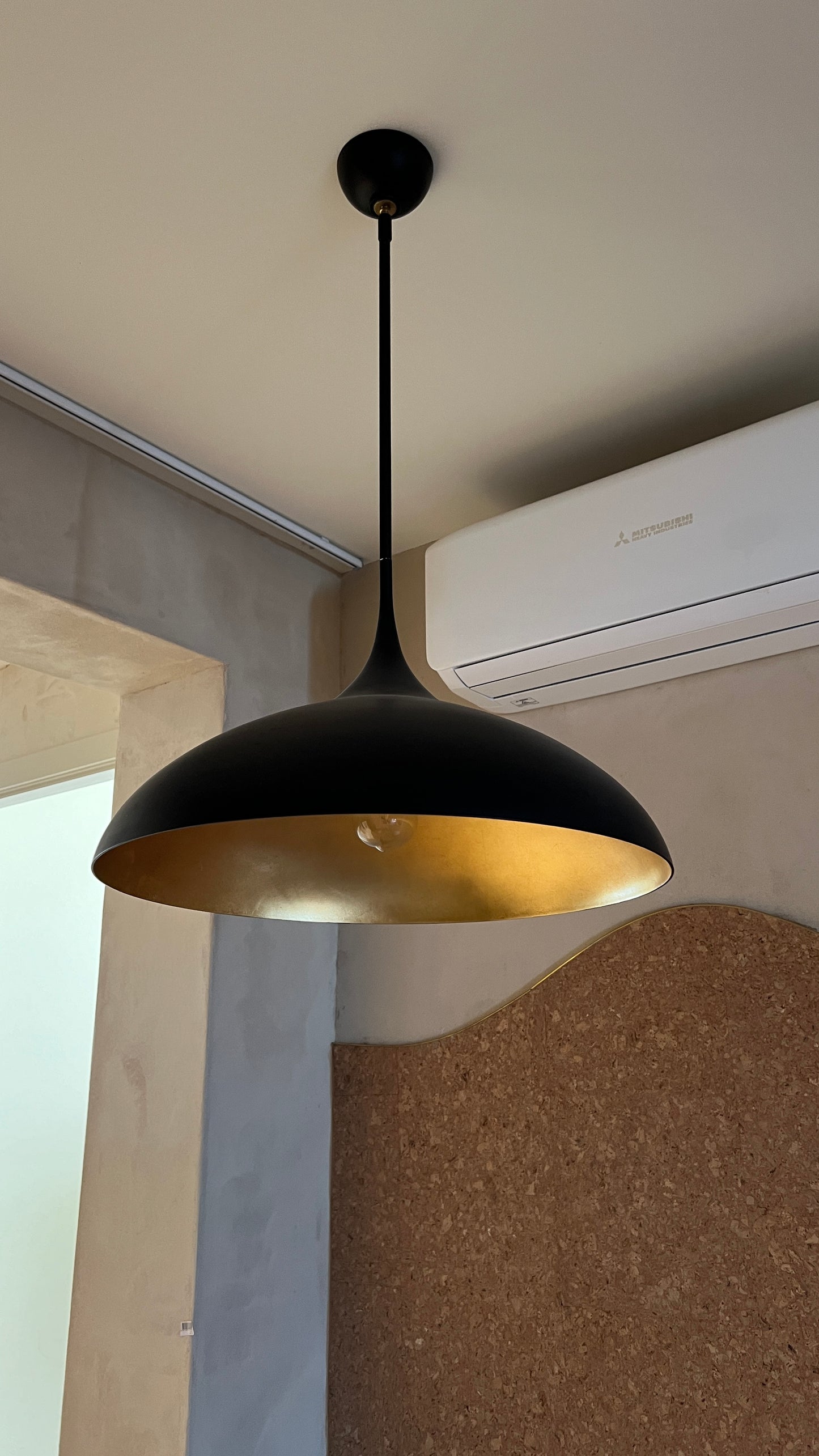 Agnes Large Pendant in Matte Black with Gild Interior - Two Available