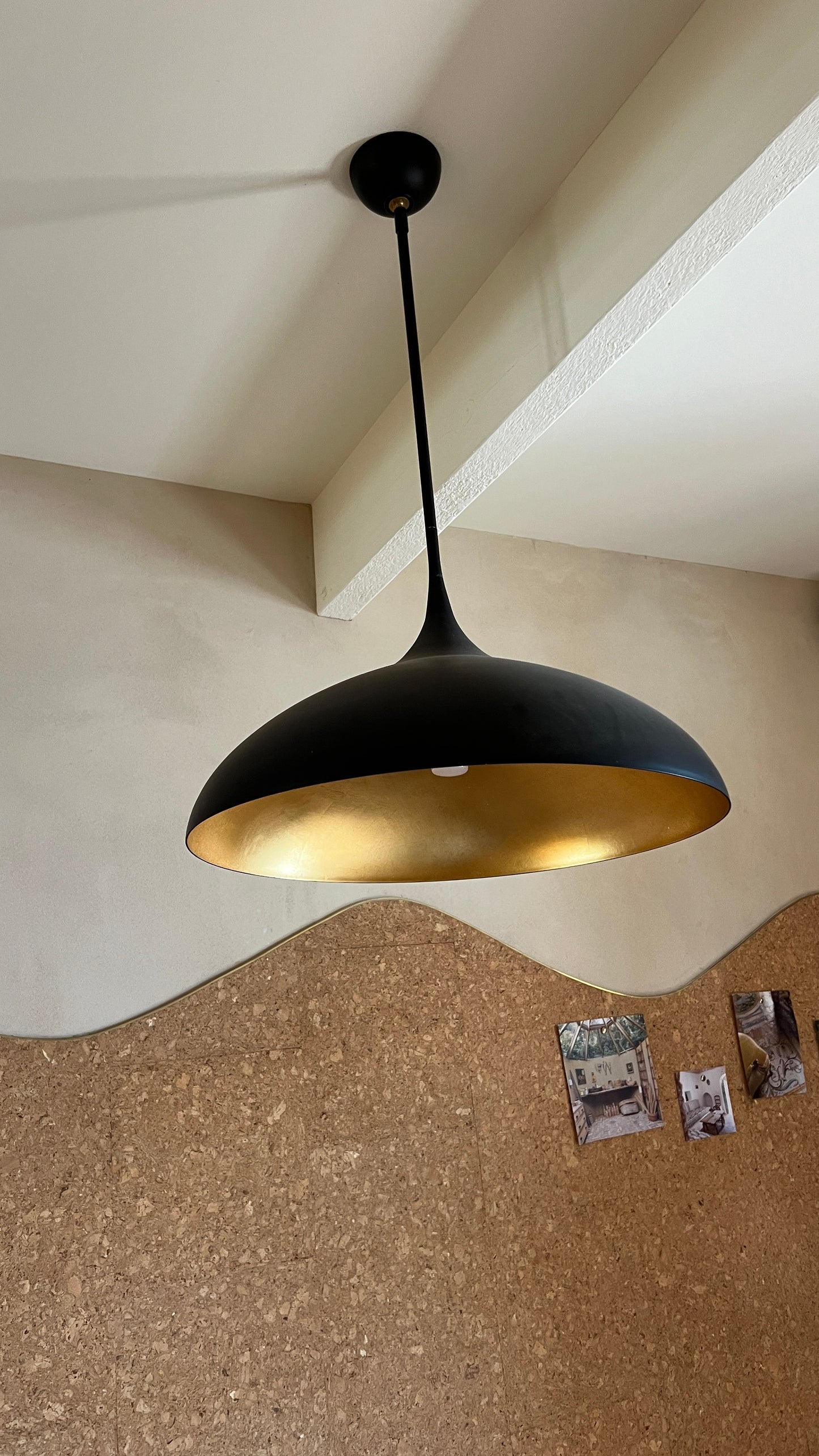 Agnes Large Pendant in Matte Black with Gild Interior - Two Available