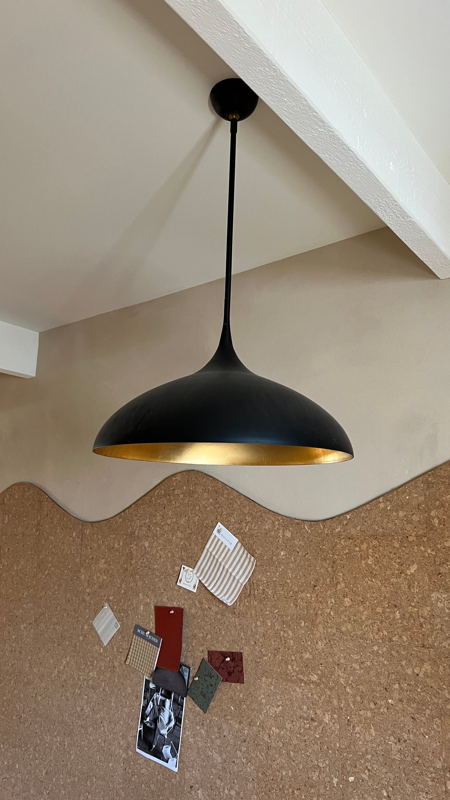 Agnes Large Pendant in Matte Black with Gild Interior - Two Available