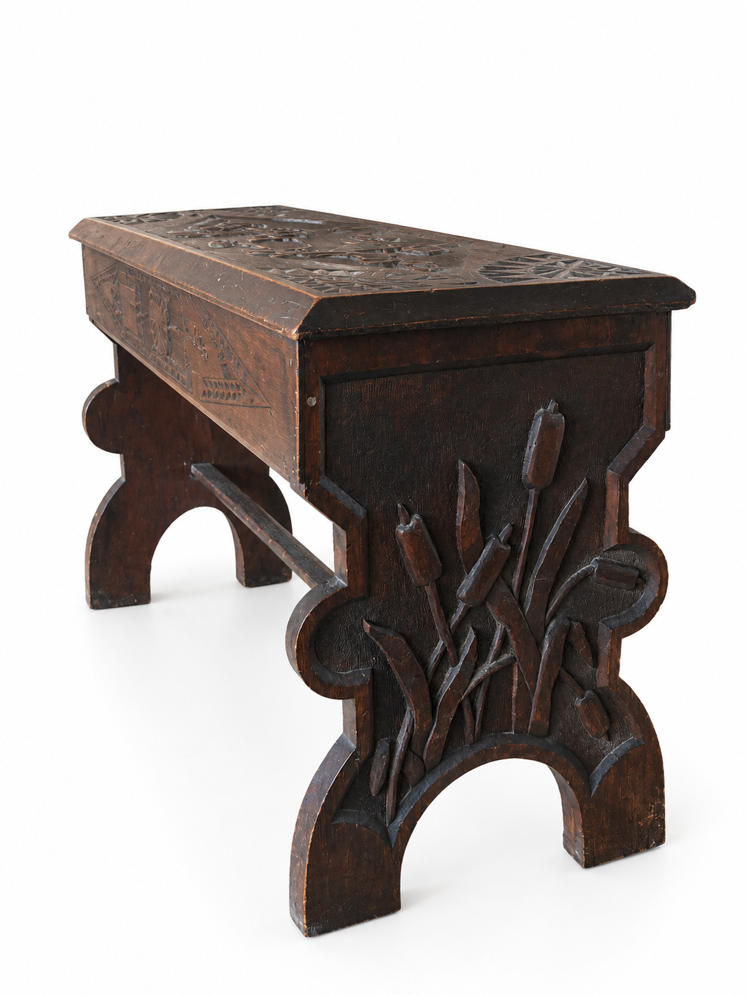 Art Nouveau Timber Bench Seat - Hand Carved, Antique