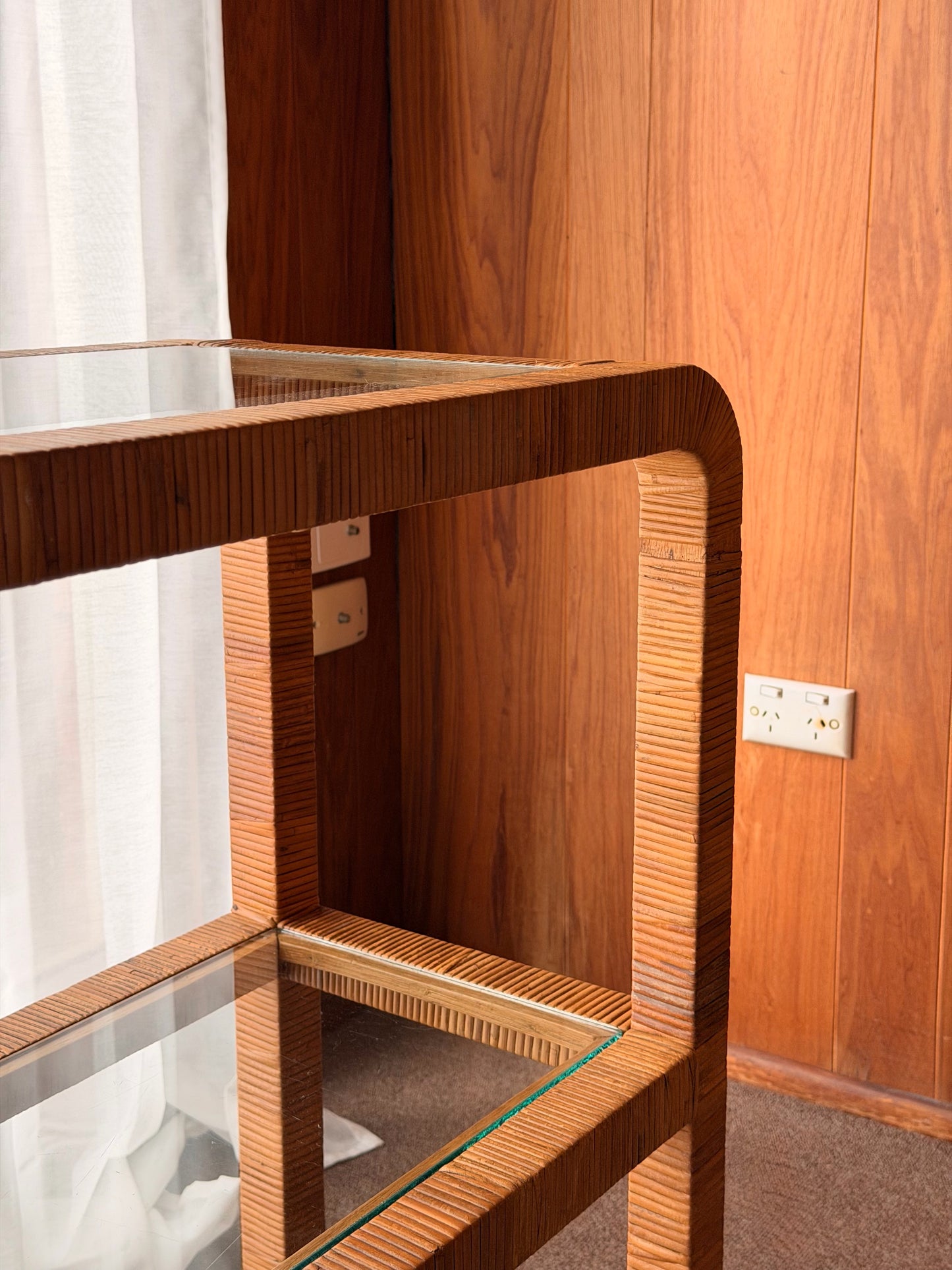 Vintage Glass and Wicker Console Table