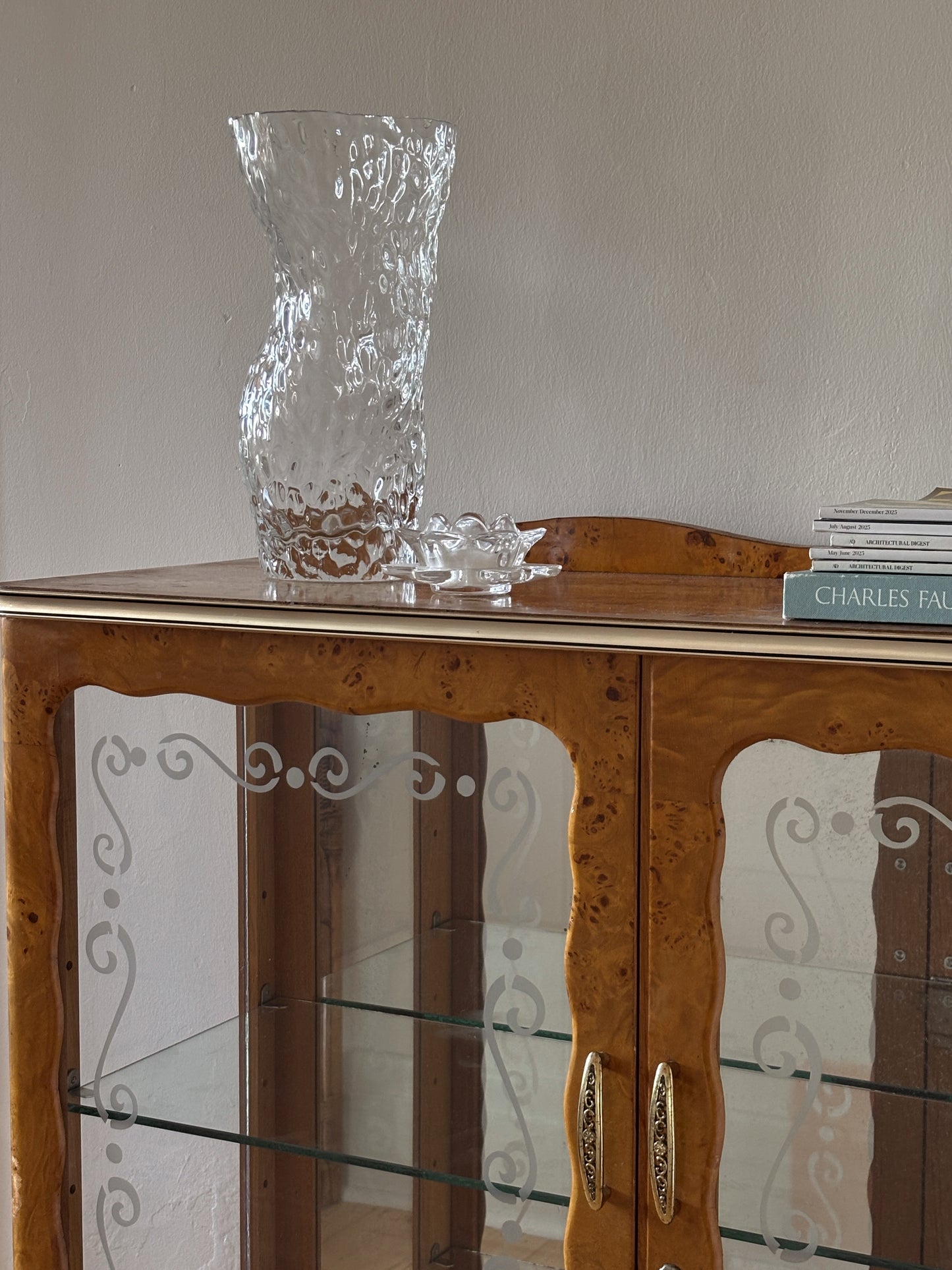 Vintage 1950s Burl & Glass Cabinet