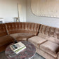 Vintage Tufted Caramel Velvet Curved Sofa
