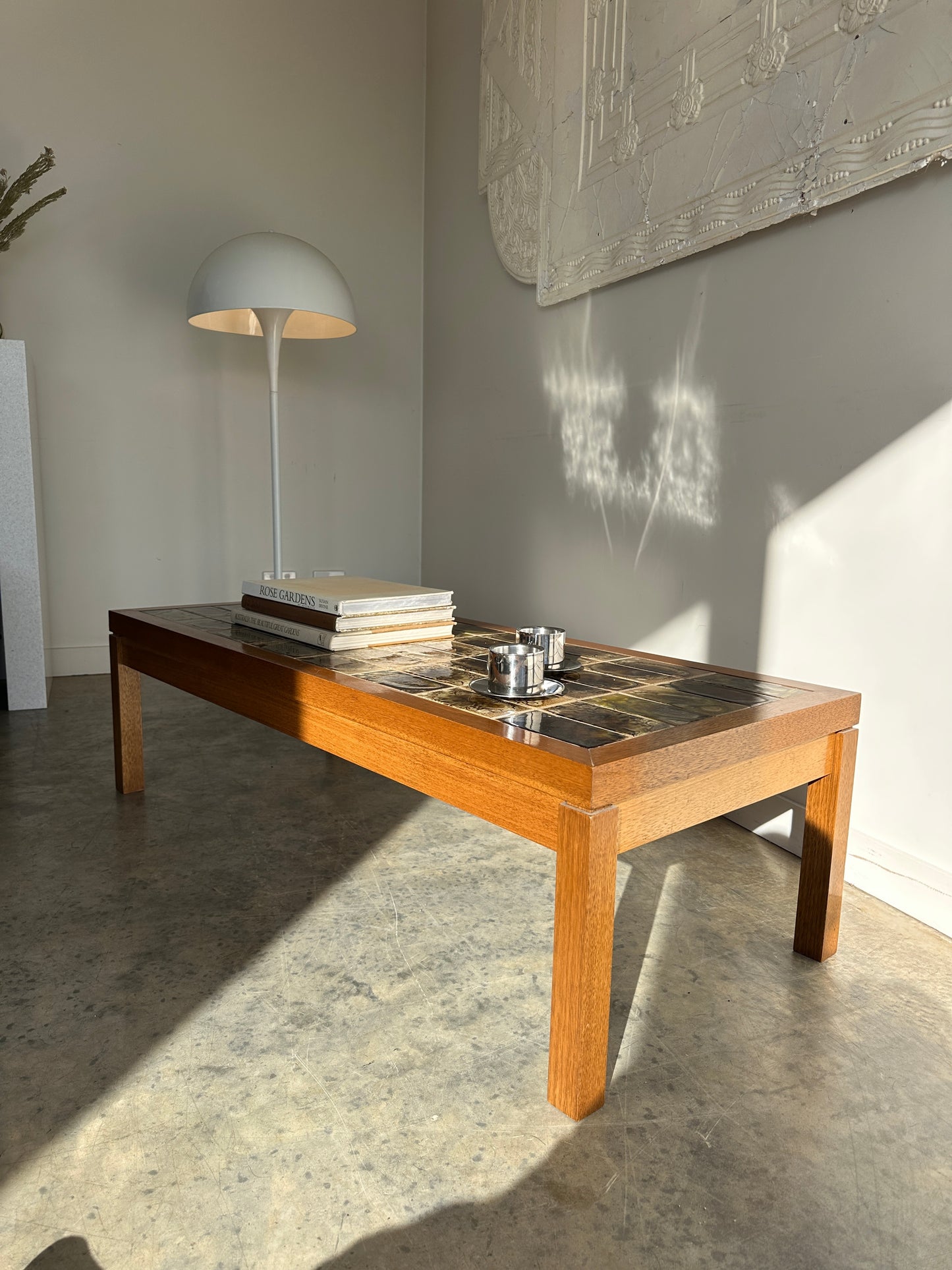 Vintage Mid-Century Green Tile & Timber Coffee Table