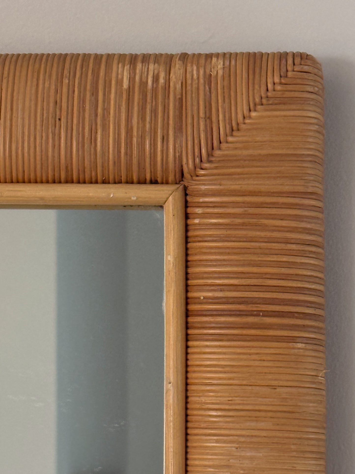 Vintage Square Cane Wrapped Mirror