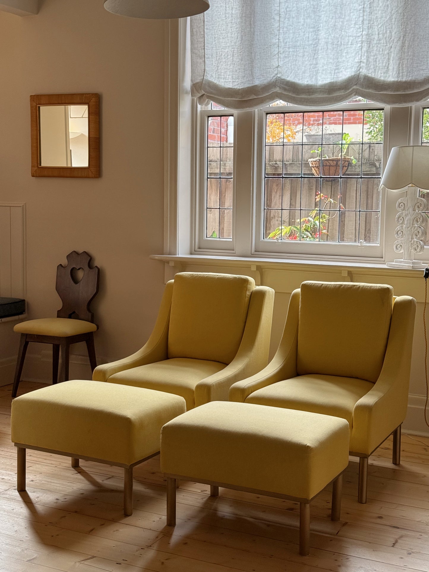 Pair of Lemon Lounge Chairs with Ottomans