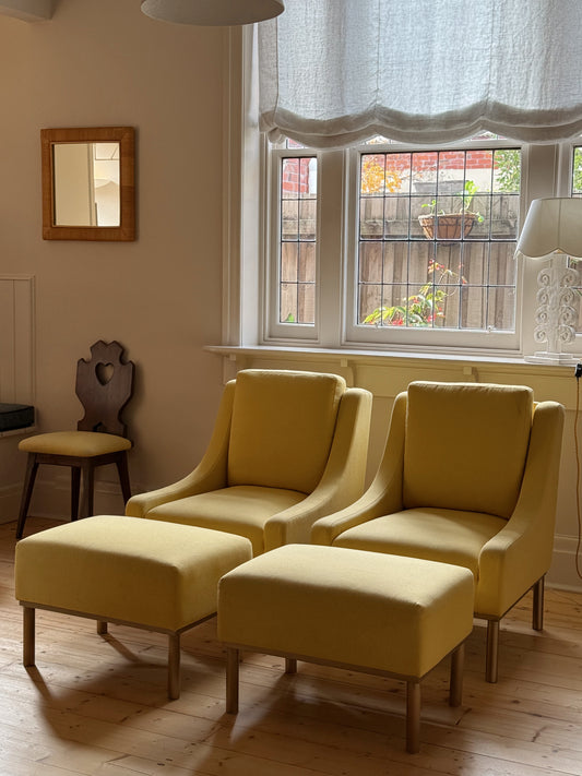 Pair of Lemon Lounge Chairs with Ottomans