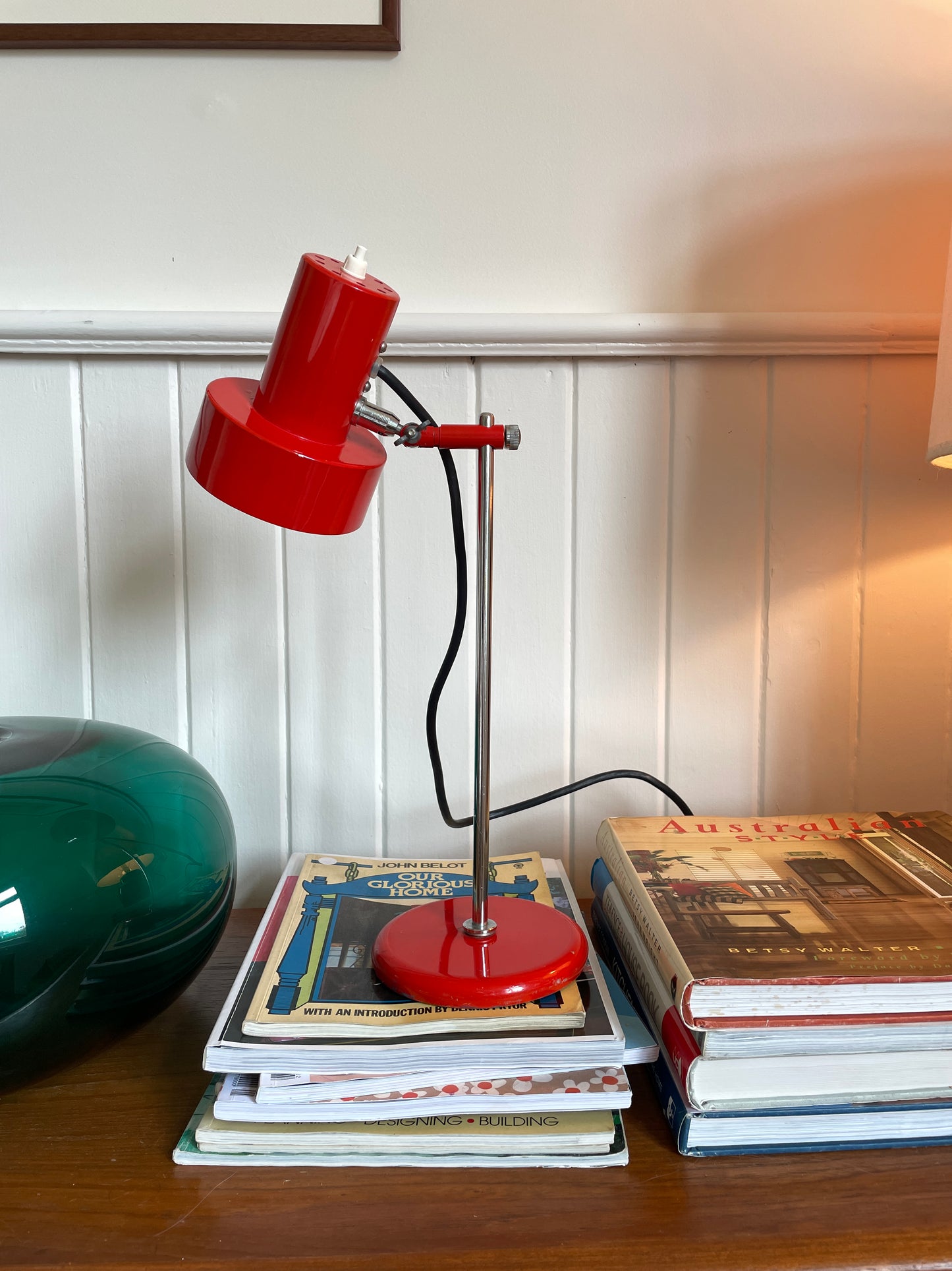 Mid Century red enamel desk lamp