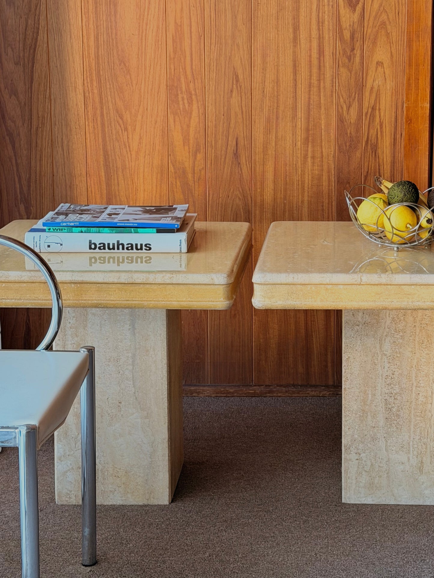 Pair of Vintage Italian Travertine Tables