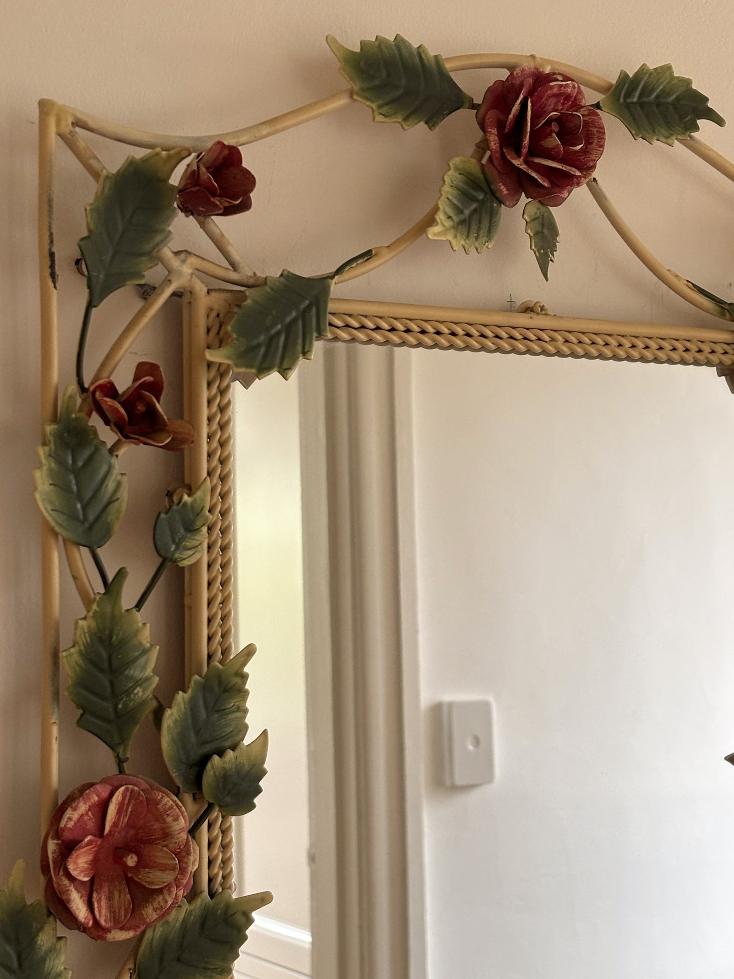 Vintage Italian Tole Hand Painted Mirror with Shelf