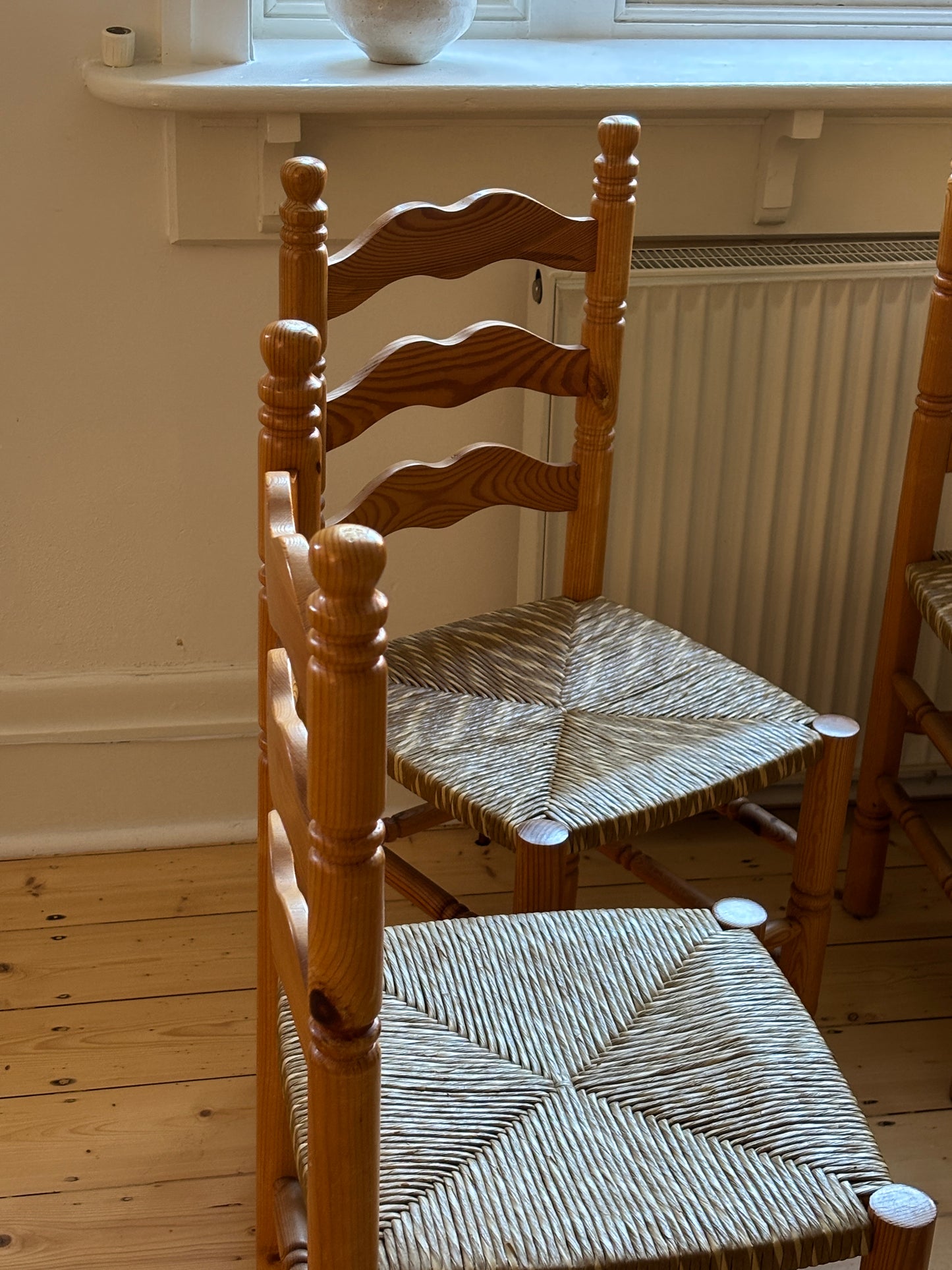 Set of Six Vintage Pine Dining Chairs