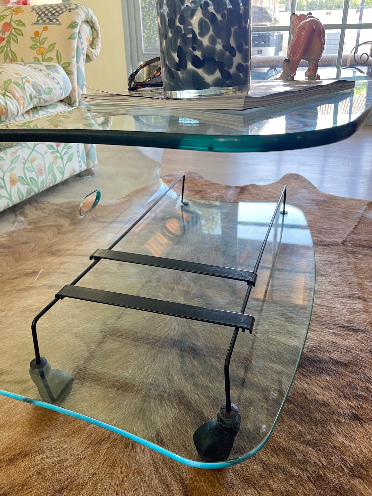 Fiam Italia Curved Glass Coffee Table with Magazine Rack