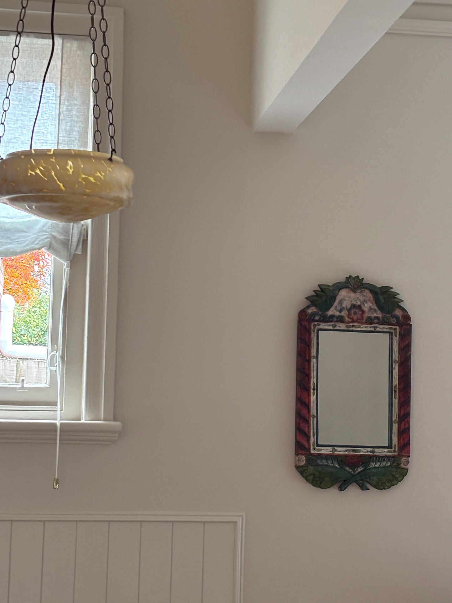 20th Century Folk Hand-Painted Wooden Mirror