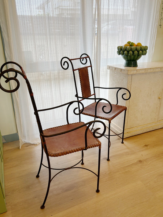 Spanish Wrought Iron & Leather Chairs