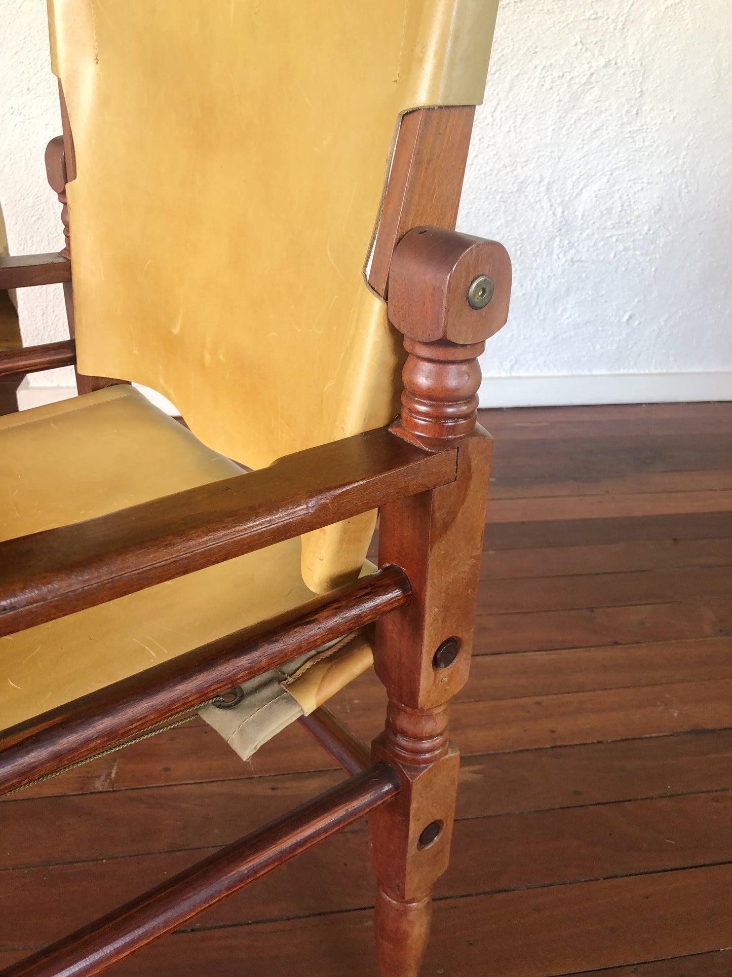 - Vintage Tan Leather Safari Chair - Two Available