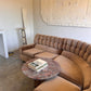 Vintage Tufted Caramel Velvet Curved Sofa