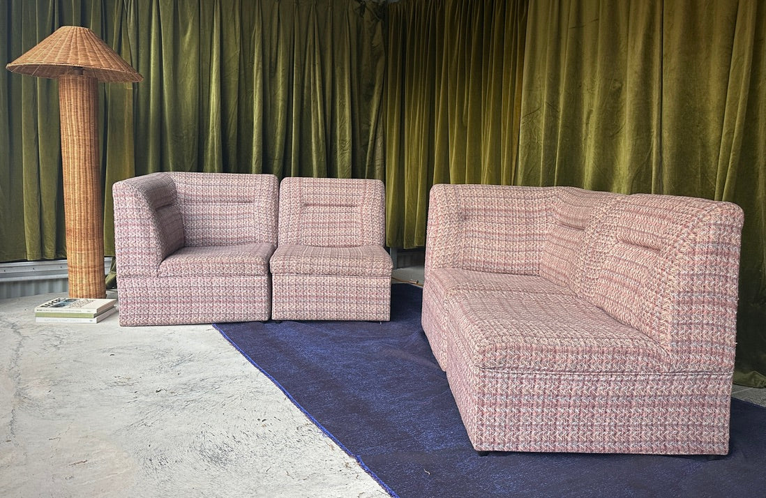Vintage Pink Tweed Midcentury Modular Sofa, 60’s