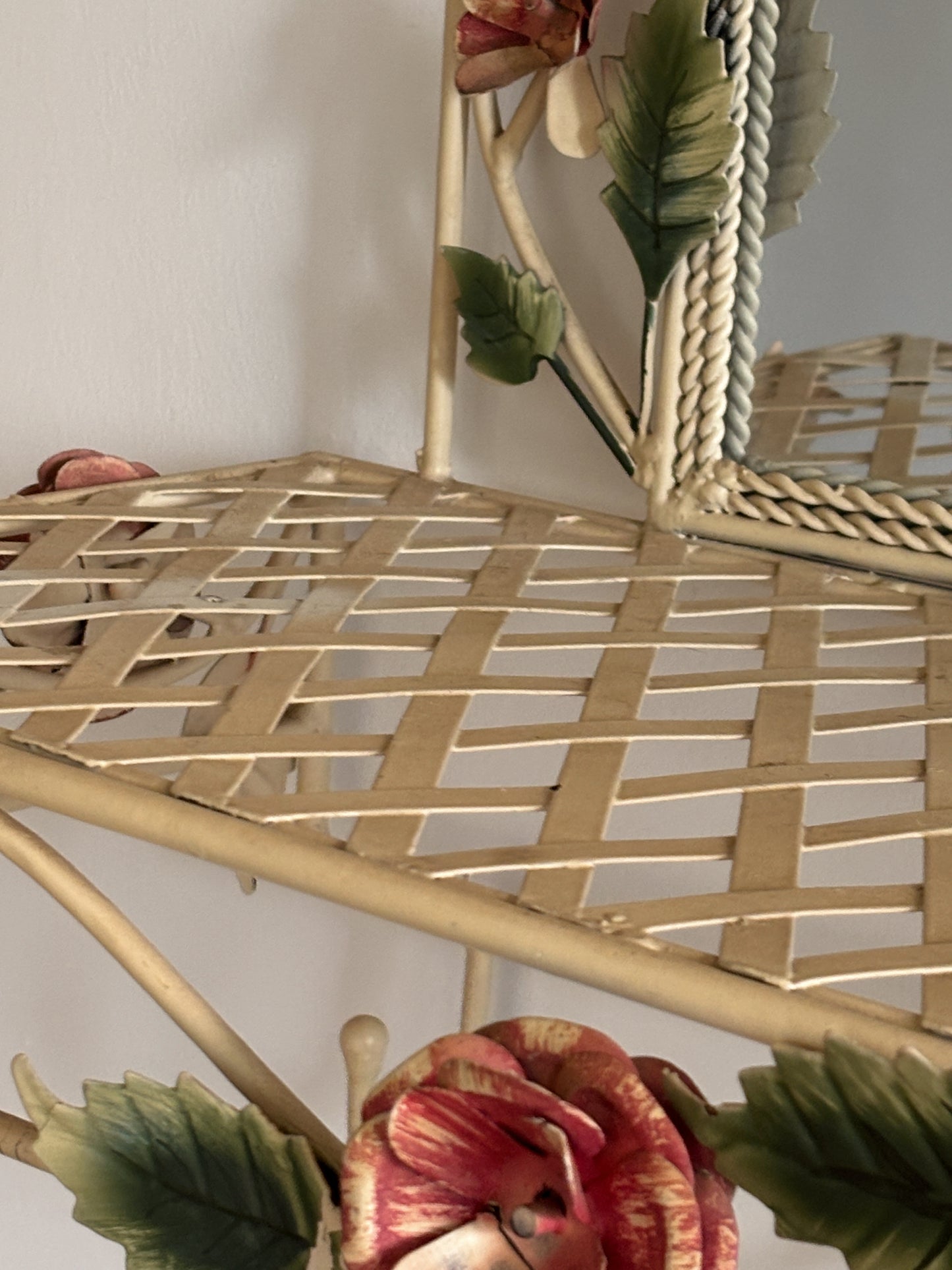 Vintage Italian Tole Hand Painted Mirror with Shelf