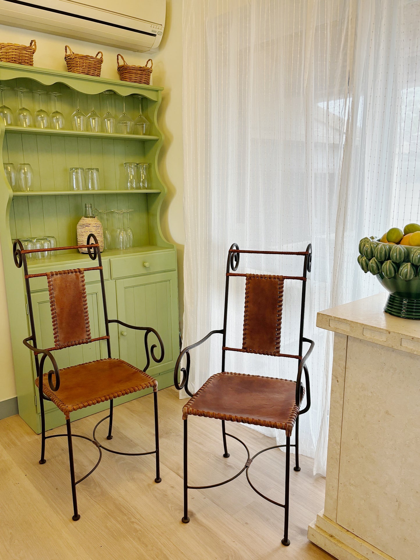 Spanish Wrought Iron & Leather Chairs