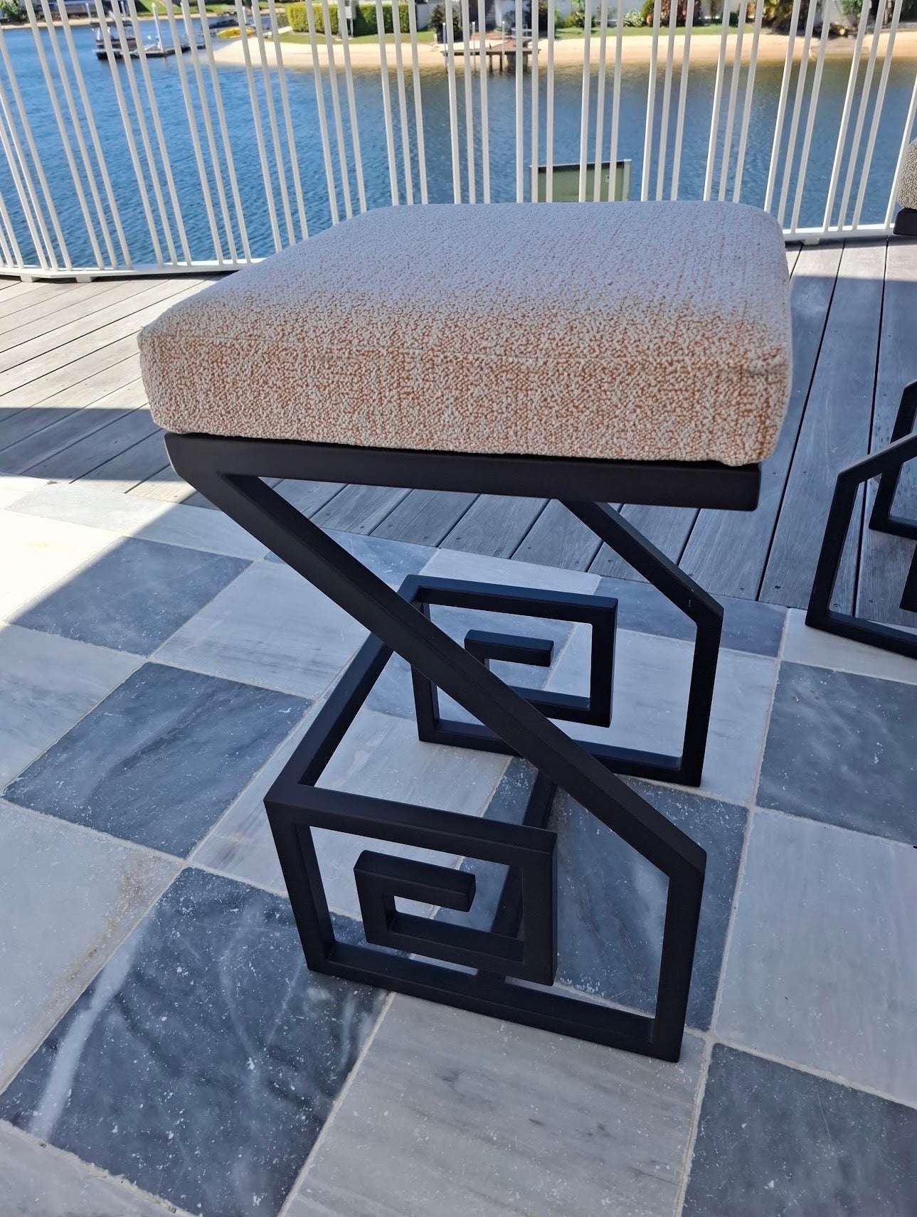 Set of Three Greek Key Bar Stools