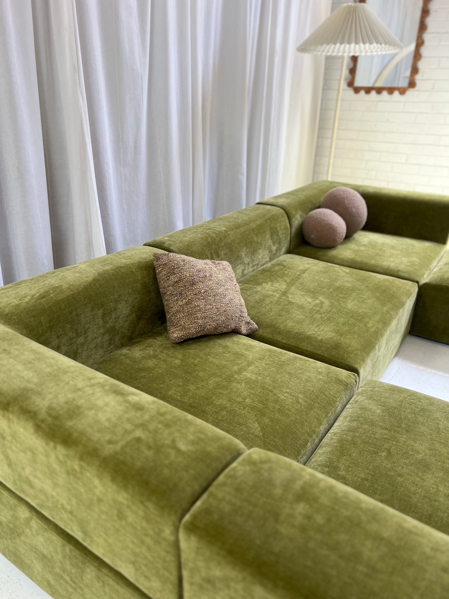 Bespoke Large Olive Velvet Modular Sofa Set