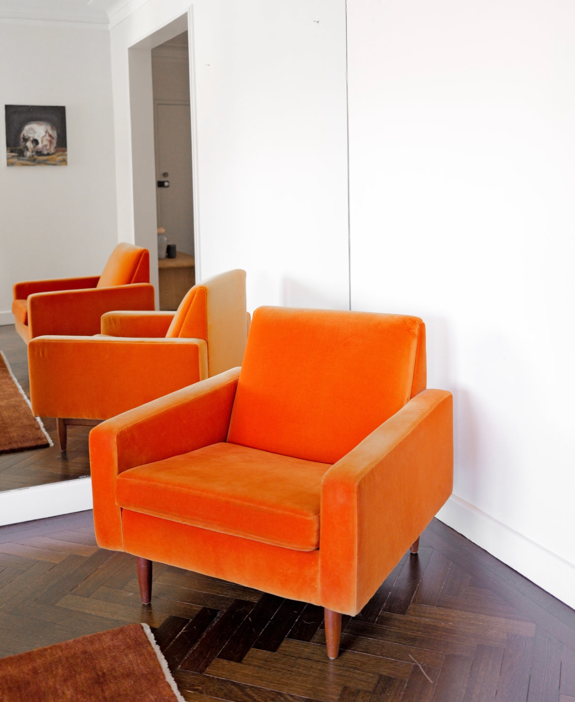 Pair Orange Velvet Parker Armchairs