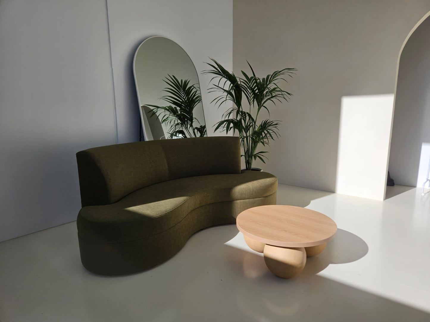 Green Velvet Curved Sofa