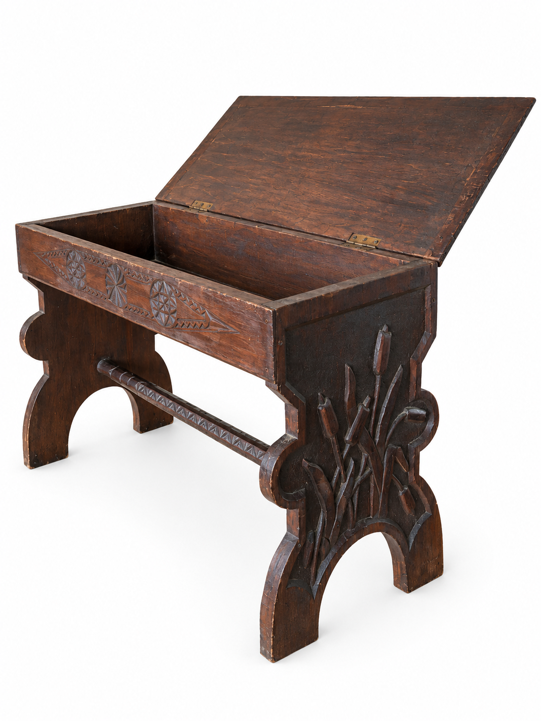 Art Nouveau Timber Bench Seat - Hand Carved, Antique