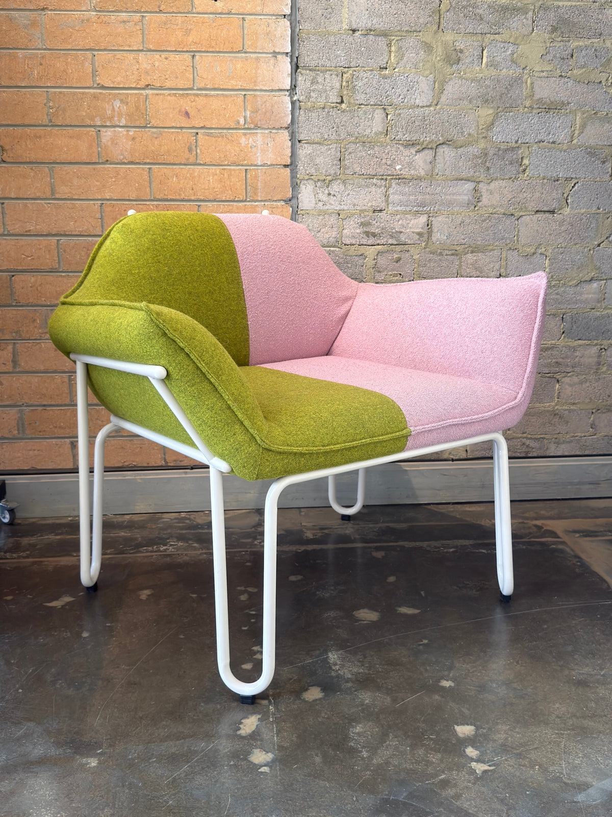 Two-Tone Bouclé Lounge Chair in Pink & Olive (2 Available)