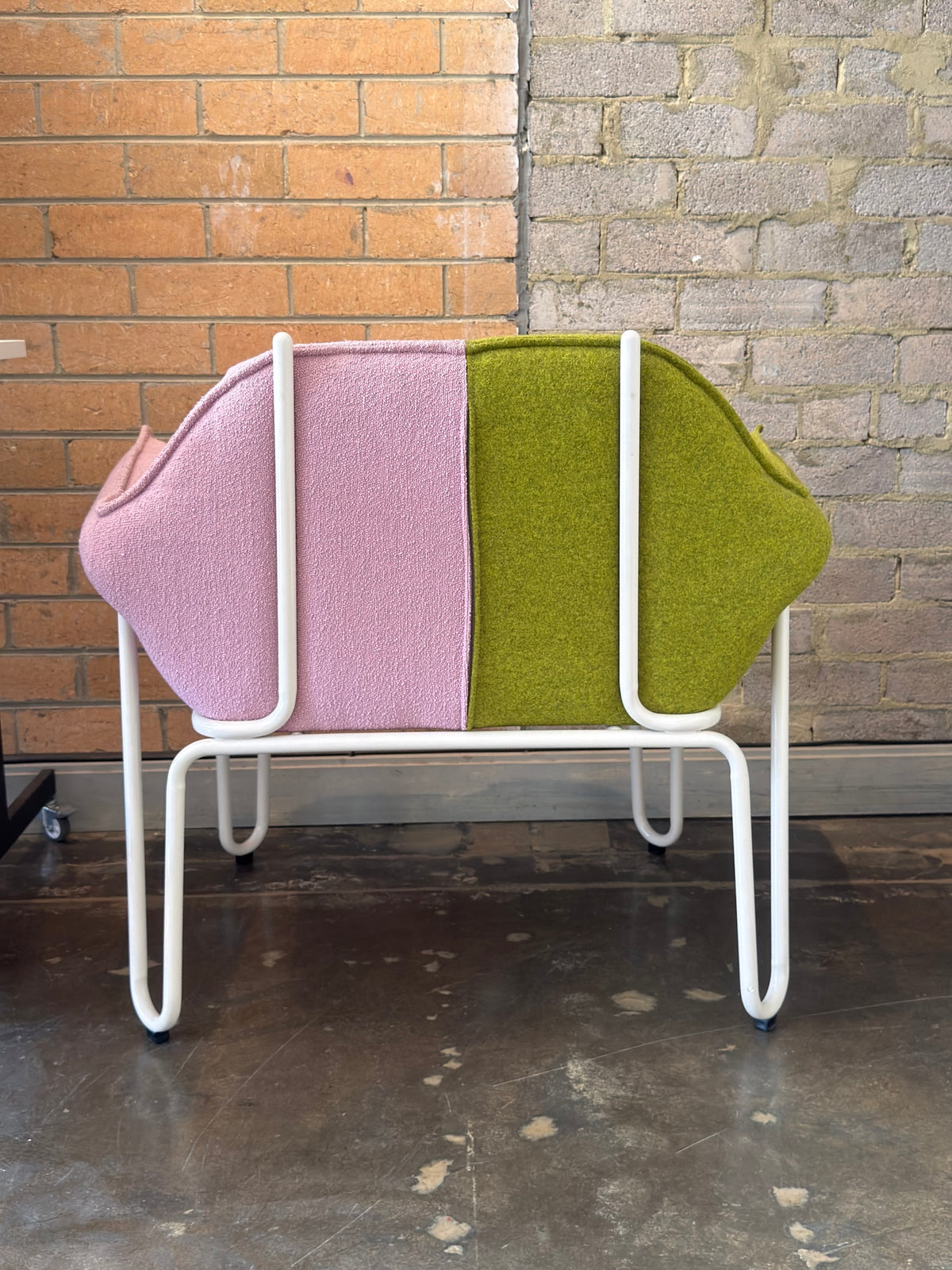 Two-Tone Bouclé Lounge Chair in Pink & Olive (2 Available)