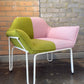 Two-Tone Bouclé Lounge Chair in Pink & Olive (2 Available)