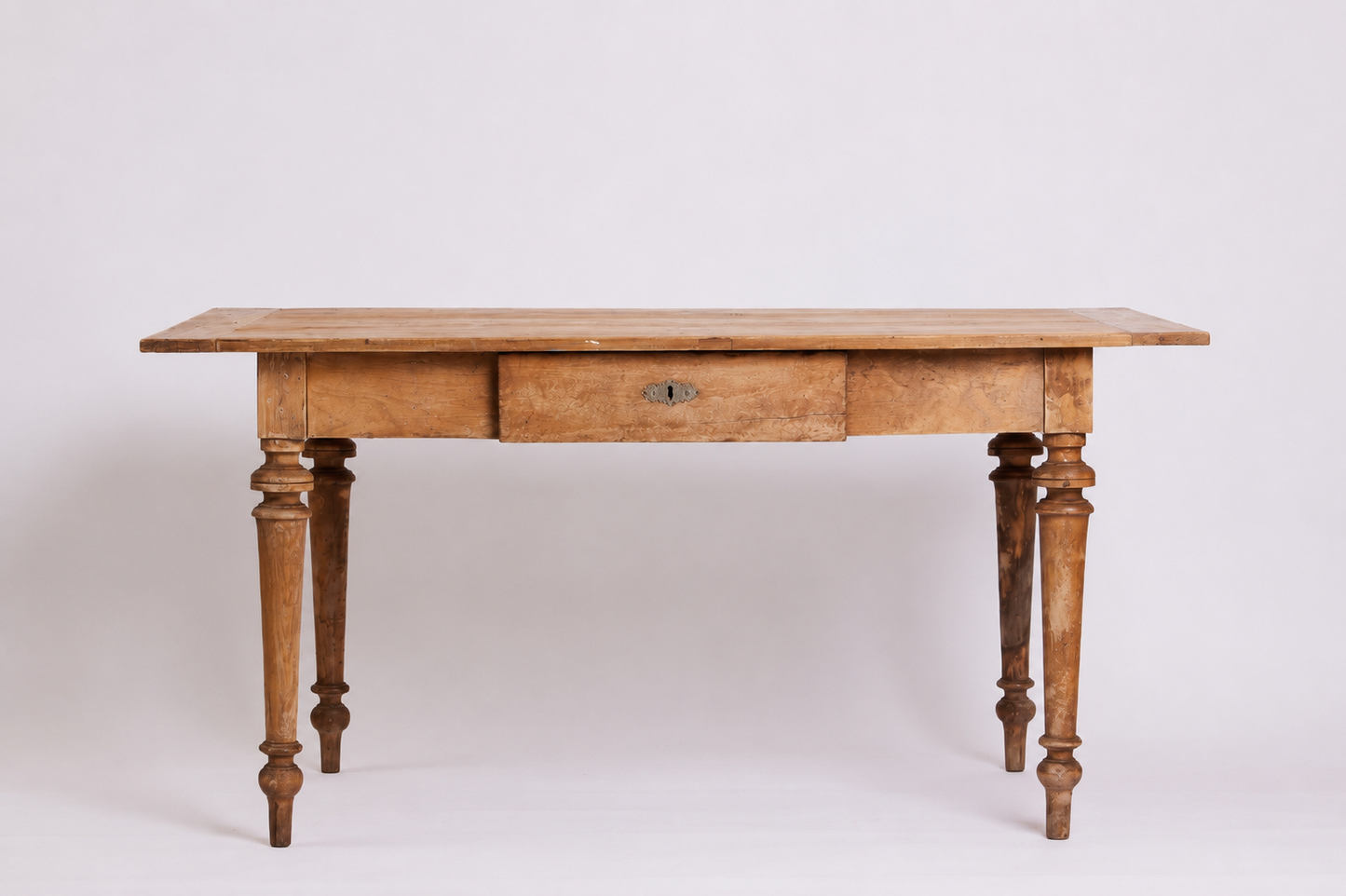 Antique European Pine Farmhouse Table with Single Drawer