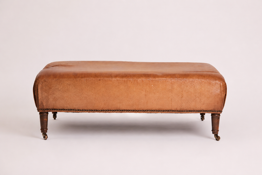 Leather Ottoman with Turned Legs & Castors