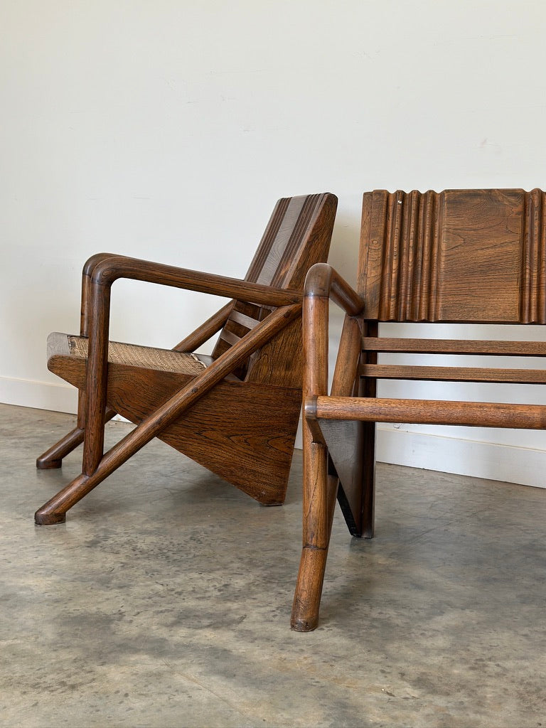Vintage Burmese Teak and Rattan Easy Chair - Two Available