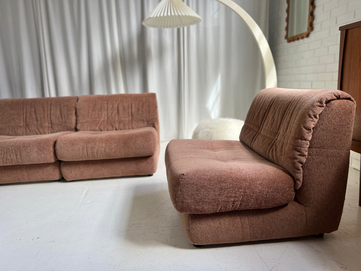 Vintage Dusty Pink Chenille Modular Sofa