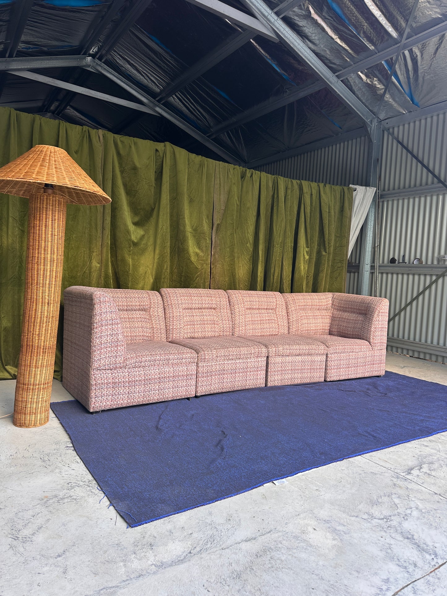 Vintage Pink Tweed Midcentury Modular Sofa, 60’s